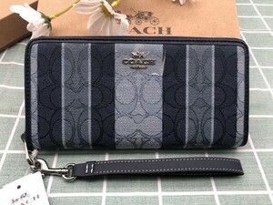 コーチ COACH 財布 長財布 ブランド メンズ 新品未使用 シグネチャー ズック ウォレット プレゼント ギフト 贈り物 ストラップ付き C105