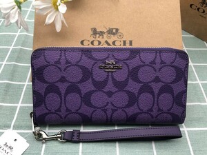 コーチ COACH 財布 長財布 新品未使用 紫 パープル レディース ロゴ シグネチャー レザー ウォレット 誕生日 プレゼント ブランド C158