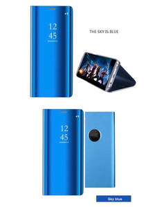 iPhone14 iPhone 13 スマホケース 手帳型ケース ミラーケース 光沢 鏡面 反射 鏡面加工 液晶フィルム　スケルトン ブルー　1