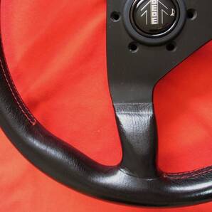 old momo steering wheel Veloce 36.0Φ black leather 1989 モモ ベローチェ 綺麗 希少 赤ステッチ 新品ホーンボタン 付属品有の画像6