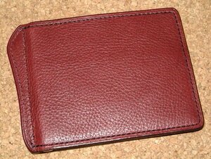  new goods Groover Leatherg louver leather top class Italian leather made money clip red tea folding twice purse Short wallet . tongs cow leather 