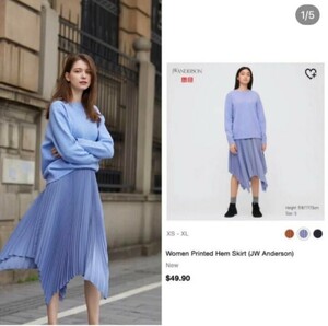 Uniqlo×JWANDERSONデザインヘムスカート　プリーツ　青　Mサイズ　レディース　ブルー　水色　サックス