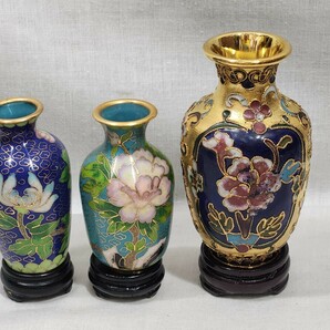中国 七宝焼 花瓶3点 ミニチュア 置物 オブジェ 花器 花入 中国美術 飾り壺の画像1