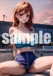 1023【A4写真用紙・高画質】『ワンピース ナミ』水着 ビキニ グラビア セクシー アニメ イラスト 同人 美女 ポスター ファンアート AI