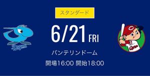 ６月２１日(金) 中日ドラゴンズ 対広島東洋カープ　レフト側ドラゴンズ 外野応援席　ペア　