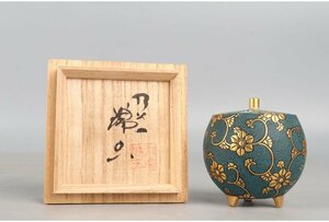 [ guarantee wistaria ] Kutani /. sphere kiln / middle rice field . sphere structure /. strike blue bead Tang . writing censer / also box /G-1025 ( search ) antique / censer /. tool /. tree /../../ tea utensils / incense case /. rice field . sphere 