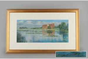 [ guarantee wistaria ] genuine work guarantee / Ishii Kiyoshi [ lake .. castle ] pastel picture /A-1004 ( search ) antique / picture / frame / wall hanging / Japanese picture / oil painting / watercolor / woodcut / lithograph 