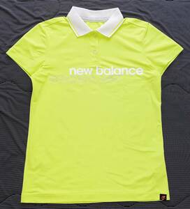 訳アリ！美品！NEW BALANCE golf ニューバランスゴルフ メッシュ襟 ラメロゴ 半袖ゴルフポロシャツ(蛍光イエロー 1=M相当)