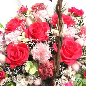 ベルのドライフラワー 母の日に向けて プリザーブド薔薇 ホットピンク&カーネーションの画像5
