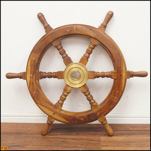 税込◆舵輪◆木製ハンドル 船舵 船舶 操舵 船輪 レトロ ヴィンテージ -8511