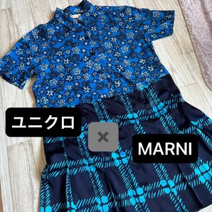 MARNI ユニクロ　コラボ　マルニ　オープンカラー　プリーツワンピース