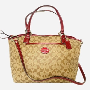  beautiful goods COACH Coach signature 2WAY shoulder bag F19816 PVC enamel beige red red 