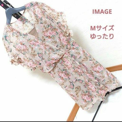 【5月末処分】IMAGEイマージュ 半袖ワンピース Mサイズ くすみピンク 花柄