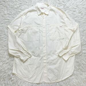  ultimate beautiful goods rare design XL corresponding Papas long sleeve shirt white unbleached cloth Papas . stamp with logo wide Silhouette archive made in Japan 