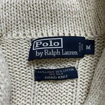 希少 Polo by Ralph Lauren ラルフローレン リネン シルク コットン ショールカラー ケーブル ニット ジャケット ホワイト_画像6