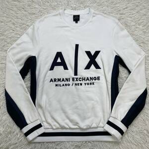 極美品 M相当 アルマーニエクスチェンジ ARMANI EXCHANGE スウェット トレーナー デカロゴ 長袖 プルオーバー 白 ホワイト 黒 メンズ 