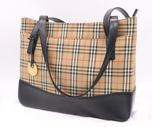 【ト滝】BURBERRY バーバリー トートバッグ 肩掛け ノバチェック レザー キャンバス ゴールド金具 DE974DEM71_画像1