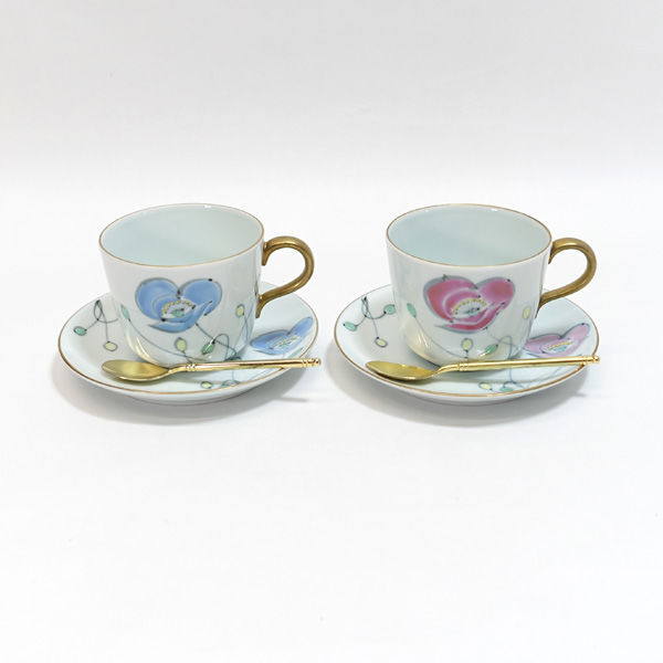 ★ Hand-painted tableware, Japanese tableware, hand-painted gold color, pair cup and saucer (0220486059), tea utensils, Cup and saucer, Coffee cup