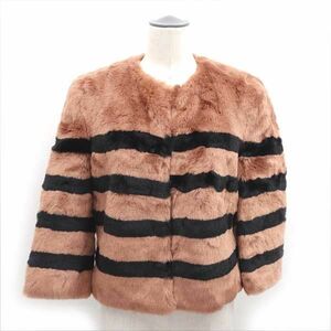 * I nea fake fur jacket border pattern pink × black size 40 (0220438100)