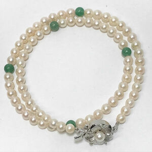 ■ 本真珠 パール 緑石 ネックレス 珠サイズ 4.5-5.0mm 40cm 15.7g SILVER刻印(0990013588)