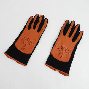 ■ ヴィヴィアンウエストウッド 手袋 ORB グローブ ウール レザー ブラック オレンジ (0990013195)