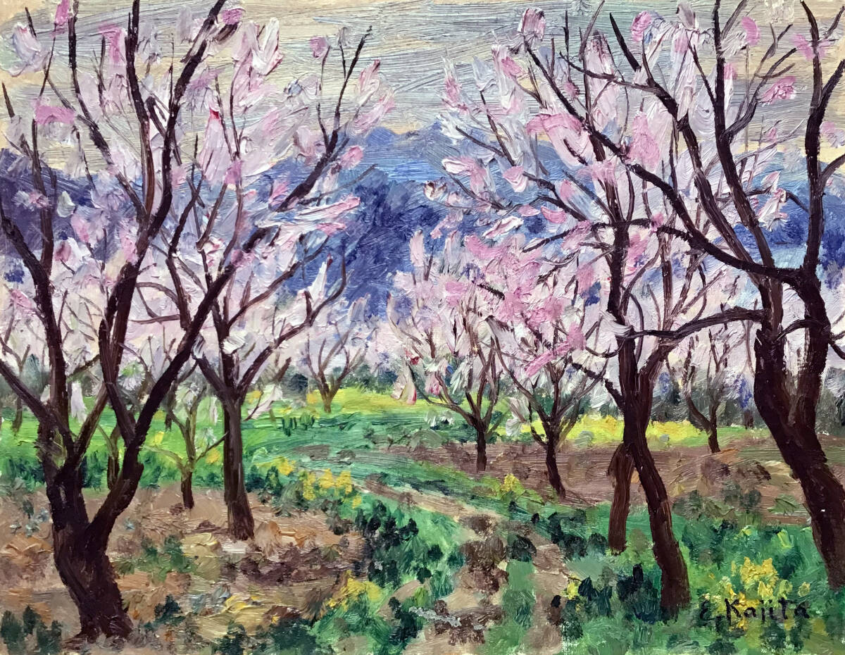 Eiichi Kajita Spring in Shinshu Oil painting No. F6 Nitten Friends, Nitten Special Selection 1/Unexamined 1/Selected 18, Kofukai member, S-Prize, painting, oil painting, Nature, Landscape painting