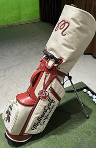 処分価格★マルボンゴルフ　malbon golf キャディバッグ　ベージュレッドカラー