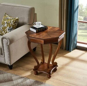 アメリカンスタイルのオールソリッドウッド八角形の電話テーブル、多角形の小さなコーヒーテーブル、サイドテーブル