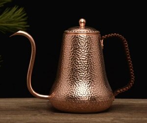 大容量純銅コーヒーポット制コーヒー器具銅イメージ紫銅ハンマー紋コーヒーポット細口ポットコーヒーポット900l