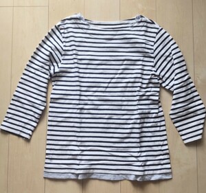 日本製　白黒ボーダーカットソー　七分袖　綿100%　Lサイズ　ボストンナイン　ロングTシャツ