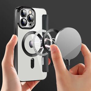 iPhone 14 pro レザーケース アイフォン14 プロ クリアケース iPhone14 pro カバー 透明 カード収納 MagSafe充電 手帳型 ブラックの画像5