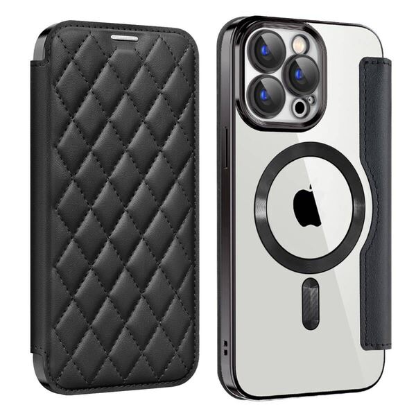 iPhone 14 pro max クリアケース アイフォン14 プロ マックス キルティングケース iPhone 14 pro max カバー MagSafe充電 手帳型 ブラック