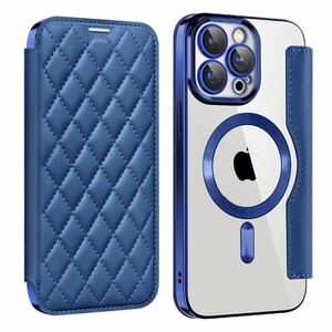 iPhone 14 pro max クリアケース アイフォン14 プロ マックス キルティングケース iPhone 14 pro max カバー MagSafe充電 手帳型 ブルー