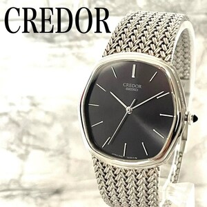 稼動品　美品　SEIKO CREDOR 黒文字盤　メッシュベルト　腕時計