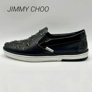 1円 【未使用級】 JIMMY CHOO ジミーチュウ 【満点の星空】 メンズ スニーカー スリッポン 靴 スタッズ 星 スター レザー ブラック 39 25.0