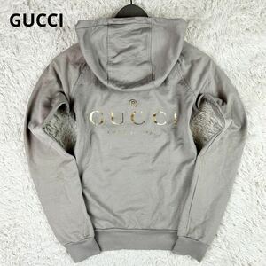 【極美品】 GUCCI グッチ レディース パーカー 上着 フーデット バックロゴ アジャスターコード ゴールドロゴ ゴールド金具