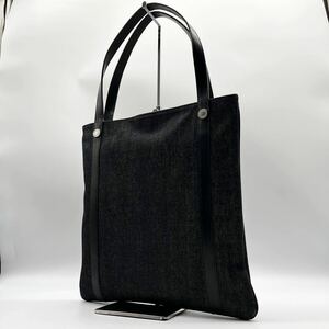 1円 【美品】 BVLGARI ブルガリ 【圧倒的高級感】 メンズ トートバッグ ハンドバッグ 大容量 A4&PC可 ロゴマニア ビーゼロワン デニム 黒