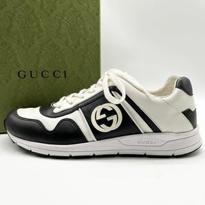 激安！ 1円 【美品】 GUCCI グッチ 【王者の貫禄】 メンズ スニーカー ローカット 靴 シューズ インターロッキング ホワイト ネイビーの画像1