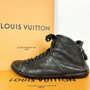 1円 【美品】 LOUIS VUITTON ルイヴィトン 【王者の貫禄】 ハイカット スニーカー 靴 ダミエ レザー バックジップ ブラック 黒 25.0cm相当