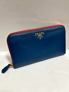 ☆1円スタート☆中古美品☆送料込み☆PRADA 長財布 サフィアーノ レザー ラウンドファスナー長財布 プラダ バイカラー