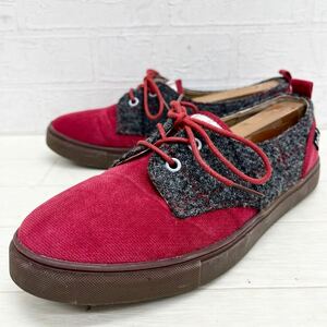 1413◎ Lee HARRIS TWEED リー 靴 シューズ スニーカー 部分 チェック フラットソール カジュアル レッド グレー レディースL