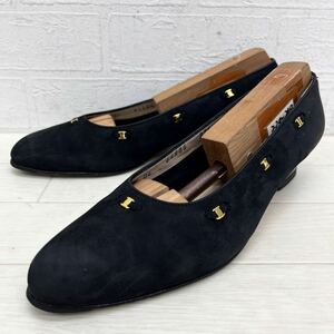 1416◎ イタリア製 Salvatore Ferragamoサルヴァトーレフェラガモ 靴 シューズ パンプス ヒール スエード ブラック レディース5.5