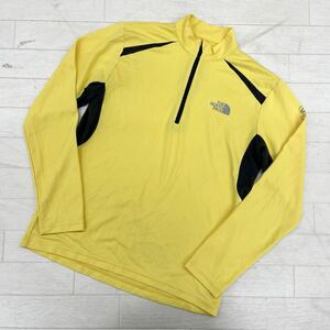 1414◎ THE NORTH FACE ザ ノースフェイス アウトドア トップス Tシャツ 長袖 ハーフジップ ロゴ プリント イエロー レディースM