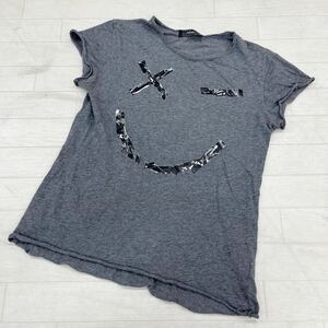 1430◎ DIESEL ディーゼル トップス カットソー Tシャツ 半袖 クルーネック イラスト プリント カジュアル グレー レディースM