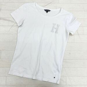 1430◎ TOMMY HILFIGER トミー ヒルフィガー トップス Tシャツ カットソー 半袖 クルーネック ビジュー ホワイト レディースS