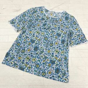 1431◎ 日本製 Leilian レリアン トップス Tシャツ カットソー 半袖 クルーネック 透け感 薄手 花柄 総柄 ブルー レディース11