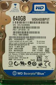 240422 WD 2.5インチ SATA 640GB HDD WD6400BPVT-16HZT1