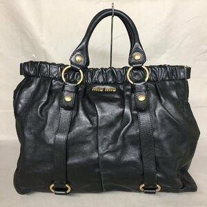 【中古品B】miumiu（ミュウミュウ）レザーハンドバッグ 　カラー：ブラック　　(管理番号：063104)