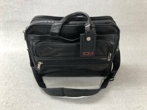 【中古品】TUMI トゥミ レザービジネスバッグ ブラック　ショルダーストラップ付　※一部破れあり (管理番号：049104)