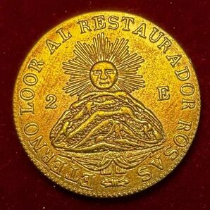 アルゼンチン 硬貨 古銭 ラ・リオハ州 1843年 太陽 国章 帽子 エスクード コイン 金貨 外国古銭 の画像1